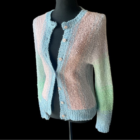 Vintage Little Lisa Ltd Button Down Cardigan, Pastels, Women’s Size L - Picture 2 of 6
